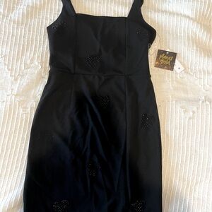 Black Bodycon Mini Dress with bedazzled hearts